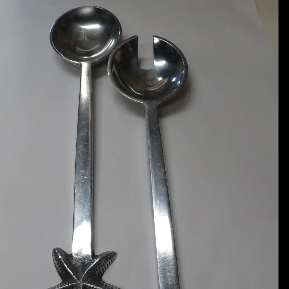 STARFISH SET Fork & Spoon Salad Servers & Napkin Holder Seaside Coastal Nautical